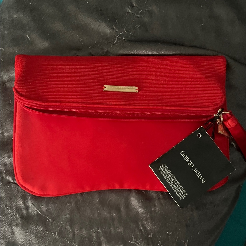 Giorgio Armani Red Fold-Over Wristlet Clutch with lipstick !!